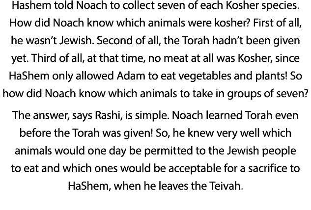 Hashem told Noach to collect seven of each Kosher species  How did Noach know which animals were kosher  First of all   
